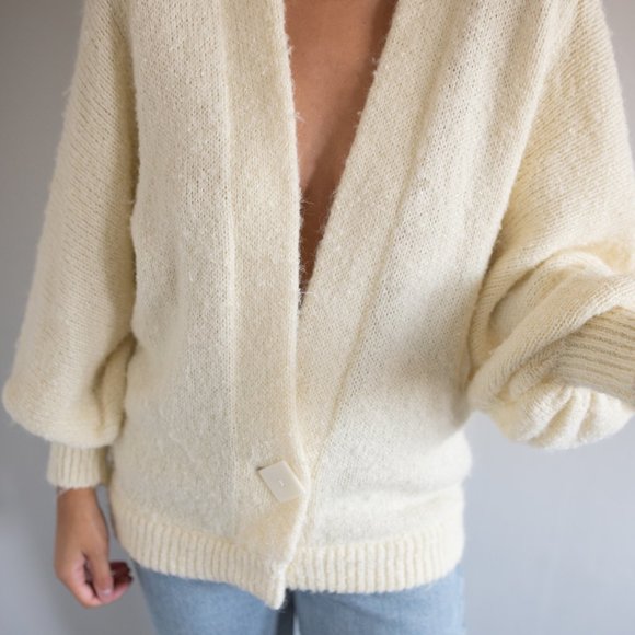 Vintage Puff Sleeve Knit Cardigan Size Medium - Picture 3 of 8